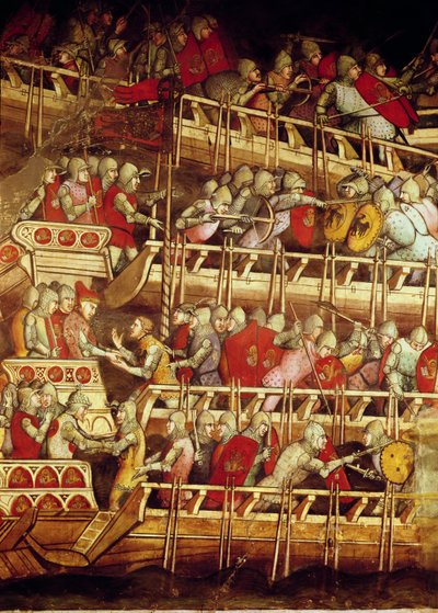 教皇アレクサンドル3世の歴史（1105-81）：フレデリックバルバロッサ皇帝（c.1123-90）1407年の勝利に勝利したヴェネツィア艦隊 作： Aretino Luca Spinello or Spinelli