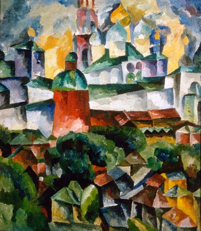 「トリニティ セルギウス修道院のある風景」、1920 年。 作： Aristarkh Lentulov