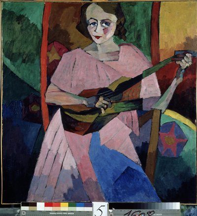 ギターを持つ女性 (Lady with a Guitar)。 Aristarkh Vasilyevich Lentulov（Lentulov）（1882-1943）による絵画、キャンバスに油彩 作： Aristarkh Vasilievic Lentulov