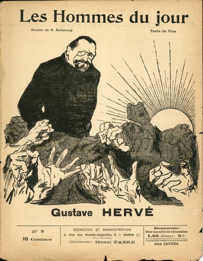 Les Hommes du jour "の表紙、第2号、白黒の風刺画 作： Aristide Delannoy