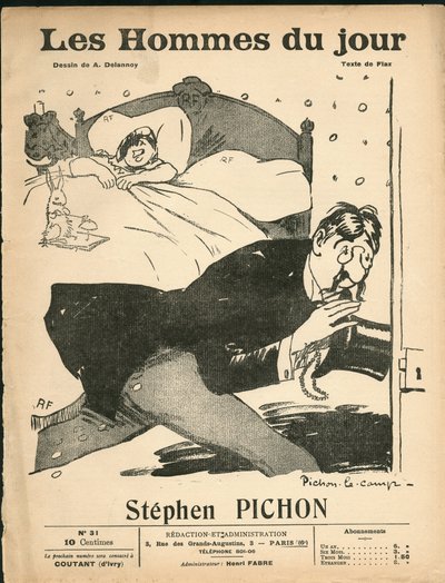 1905年頃の「The Men of the Day」の表紙-イラスト：アリスティッド・デラノワ（1874-1911）。寝室 - マリアンヌ、ピション・ステファン（1857-1933）の場合 作： Aristide Delannoy