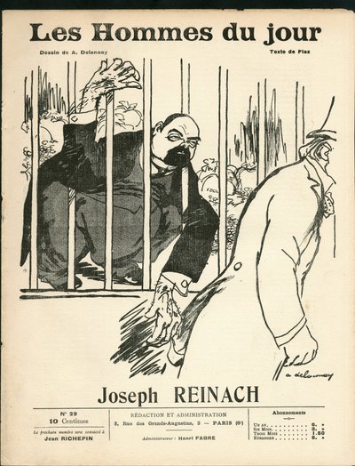 1905年頃の「The Men of the Day」の表紙 - Aristide Delannoy (1874-1911)のイラスト。反ユダヤ主義、銀 - ライナック・ジョセフ（1856-1921）、猿 作： Aristide Delannoy
