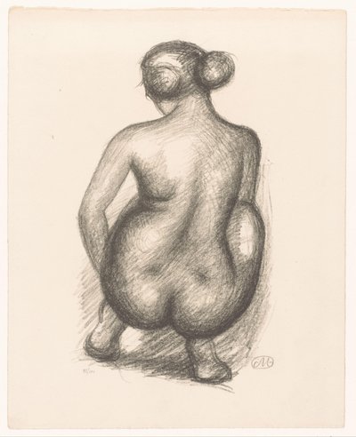 後ろから見たしゃがみ裸の女性 Femme accroupie de dos (原題) 作： Aristide Maillol (signed by artist)