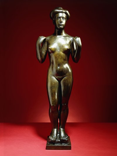 腕を上げた入浴者；Baigneuse, aux Bras Leves, c.1900（ブロンズ、緑褐色のパティナ 作： Aristide Maillol