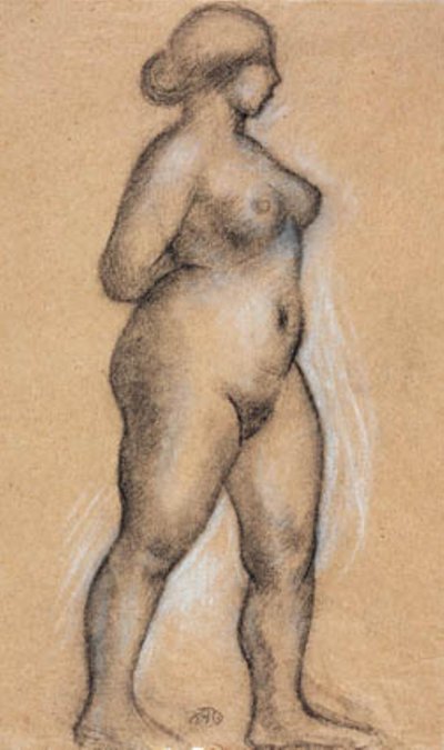 横から見た女性モデル、右に歩く 作： Aristide Maillol