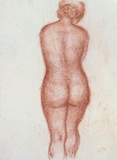 後ろから立っているヌード（紙にパステル） 作： Aristide Maillol