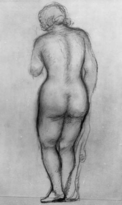 後ろから見た立っている女性モデル 作： Aristide Maillol