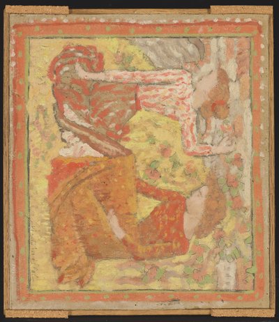果樹園の2人の少女（タペストリーのプロジェクト）、c.1895-1900（パネルに取り付けられた段ボールの油彩、テンペラ、グラファイト） 作： Aristide Maillol