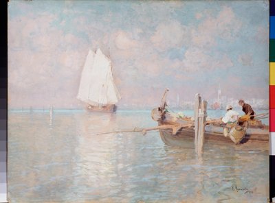 ベニス湾 (イタリア) - ベニス湾 - Arkadi Afanasyevich Chumakov (Tchoumakov) (1868-1948) による絵画、キャンバスに油彩 作： Arkadi Afanasyevich Chumakov
