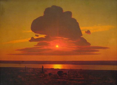 ロシア語：「赤い夕日」 ドニエプル川の赤い夕日 作： アーキップ・クインジ
