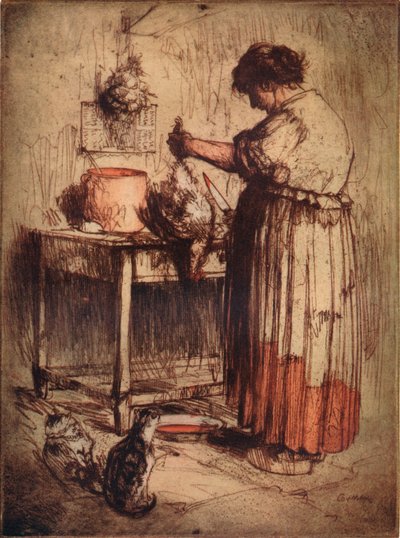 鶏を持つ女性、c1921 作： Armand Coussens