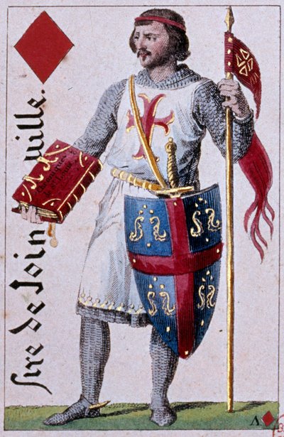 ジャン・ド・ジョインヴィル（1225-1317）は、フランスのコラムニストで、ルイ9世の友人であり腹心であった人物です。Gustave Houbigant (1789-1862) 19世紀パリのB.N.で作られたプレイカードのディテール。 作： Armand Gustave Houbigant