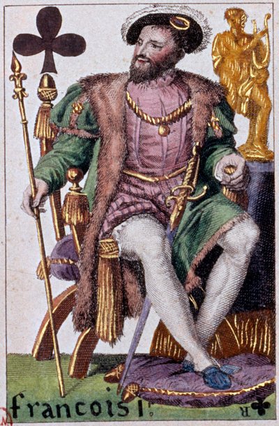 フランソワ1世（1494-1547）を表現したもの。Gustave Houbigant (1789-1862) 19世紀パリ B.N.製プレイカードの詳細。 作： Armand Gustave Houbigant