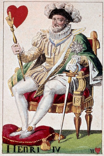 国王ヘンリー4世（1553-1610）を表現したもの。Gustave Houbigant (1789-1862) 19世紀 パリ B.N.製プレイカードのディテール。 作： Armand Gustave Houbigant