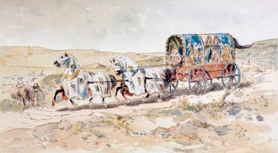 13世紀の馬が引く婦人用馬車、1886年 作： Armand Jean Heins