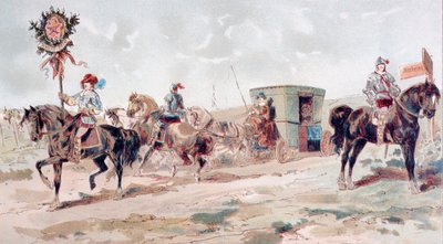 17世紀の覆われた馬が引く馬車、1886年 作： Armand Jean Heins