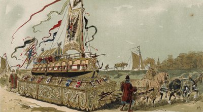 16世紀スペインのオランダ、ブルージュゲント運河のはしけ 作： Armand Jean Heins