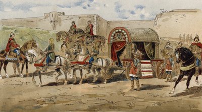 シャルルマーニュ、9世紀の時代のフランクの王子の馬車 作： Armand Jean Heins