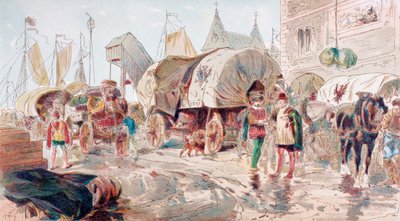 商品が豊富で、ハンザ同盟に所属する馬車が16世紀に港に到着、1886年 作： Armand Jean Heins