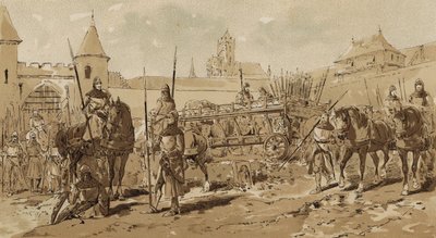 ミリタリーワゴンと騎兵、13世紀 作： Armand Jean Heins