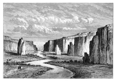 1895年に中国山西省の太雄の北にある黄色い地球の断崖。 作： Armand Kohl