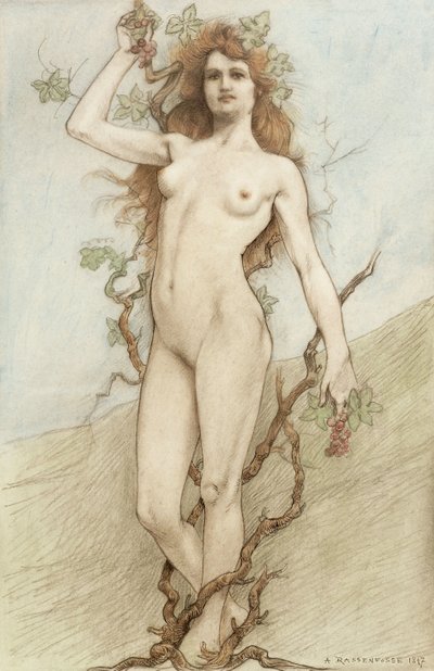 ブドウと女性のヌード 作： Armand Rassenfosse