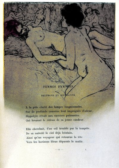 アルマン・ラッセンフォッセ（1862-1934）がシャルル・ボードレール（1821-1867）の "Les fleurs du mal "の中の "Femmes damnees "という詩のために描いたイラスト 1899年 作： Armand Rassenfosse