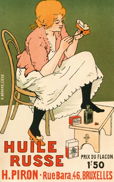 「Huile Russe」の靴のプロテクターの広告ポスター、1896年 作： Armand Rassenfosse