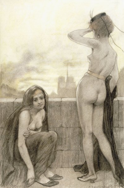 街の壁に部分的に覆われた2人の女性 作： Armand Rassenfosse