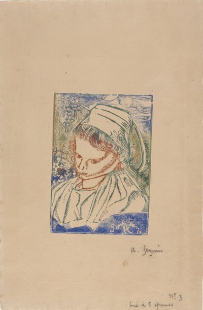 Bretonne de Pont-Aven (Pont-Aven のブルトンの女性) c.1896 (人形の彩色を施した木版画) 作： Armand Séguin