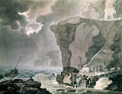 1804年1月16日、ディエップ近くのビヴィルの断崖でのCadoudal事件における共謀者の着陸（紙のトイレ） 作： Armand de Polignac