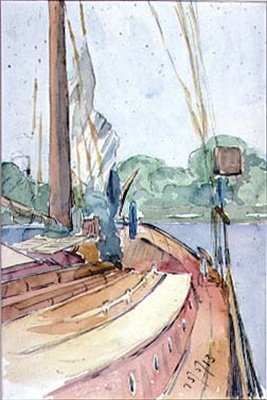 1913年オランダのヨットのデッキ（紙にトイレ） 作： Arnold 1867 1931 Bennett