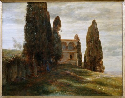 Italienische Villa im Fruehling - 春のイタリアの別荘... （キャンバスペインティング） 作： アーノルド・ベックリン