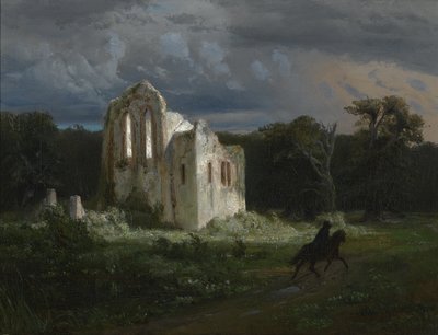 廃墟と月明かりの風景 作： Arnold Böcklin