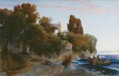 海沿いの城（城の殺人）。 1859 作： Arnold Böcklin