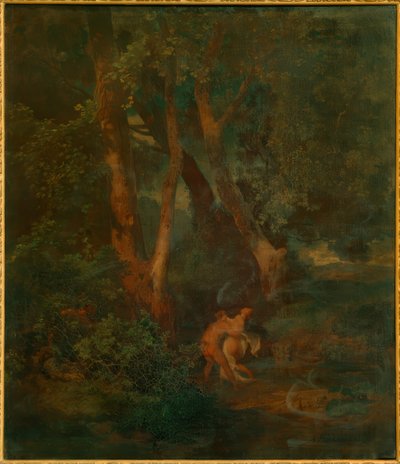 牧神とニンフ（または牧神、苦労している森の端） 作： Arnold Böcklin