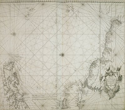ヤコブ・コロムの「Atlas of werelts-water-deel en des selfs zee-custen」に掲載されたブラジルの海図。 作： Arnold Colom