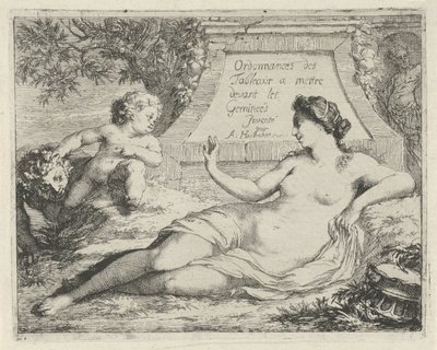 サテュロスに狙われたヴィーナス Ordonnances des tableaux a mettre devant les Gemineés (オブジェクトのタイトル) 画家、彫刻家などの奉仕に開かれた罪のシーン（シリーズタイトル） 作： Arnold Houbraken