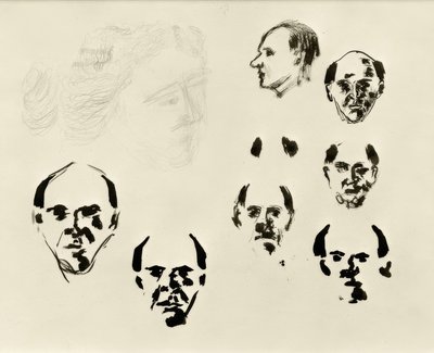 自画像 (7 頭の顔、横顔、スケッチ) 作： Arnold Schönberg