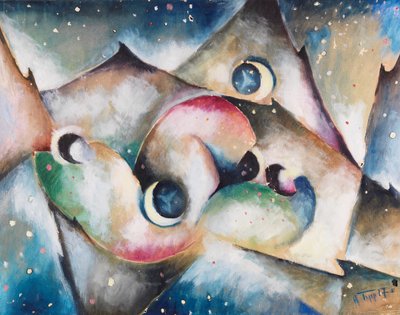 夜行性の山の風景に眠る人物、1917年。 作： Arnold Topp