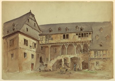 素描、中世の荘園の中庭、1889年頃 作： Arnold William Brunner