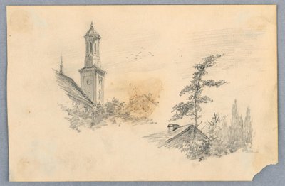 教会の塔と屋上のスケッチ 作： Arnold William Brunner