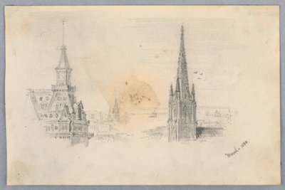 尖塔の 2 つのスケッチ 作： Arnold William Brunner