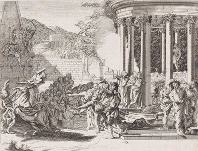 毒を盛られた後、寺院から運ばれるシノリクス、1650～1700年。 作： Arnold van Westerhout.