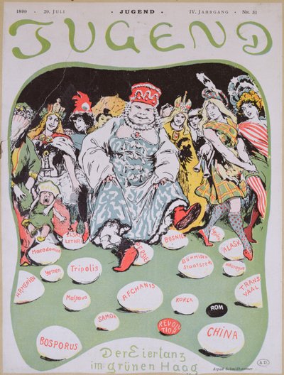 1899年7月29日、ドイツの雑誌「ユーゲント」からの第1回ハーグ平和会議の漫画、エッグダンス 作： Arpad Schmidhammer