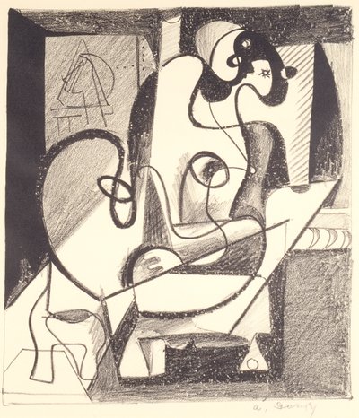 画家とモデル（創造の部屋） 作： Arshile Gorky