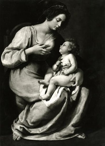 さくらんぼの聖母」（油彩・キャンバス）（モノクロ写真） 作： Artemisia Gentileschi