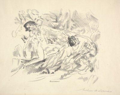 風景の中の2人の女性像（紙に鉛筆） 作： Arthur Bowen Davies