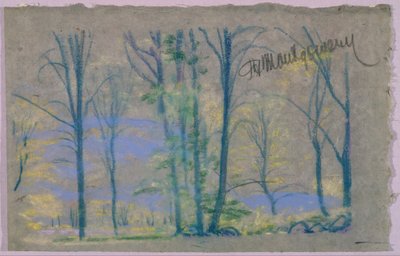 AB Daviesの本、エディション-23、50からの木がある風景 作： Arthur Bowen Davies
