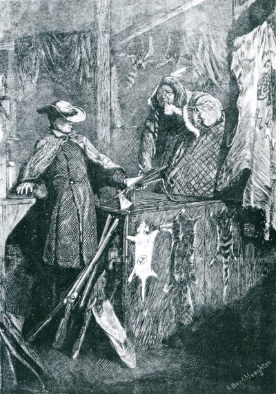 ジョセフ・スウェイン（1820-1909）1871によって刻まれた、西部アメリカのインディアンとの物々交換 作： Arthur Boyd Houghton